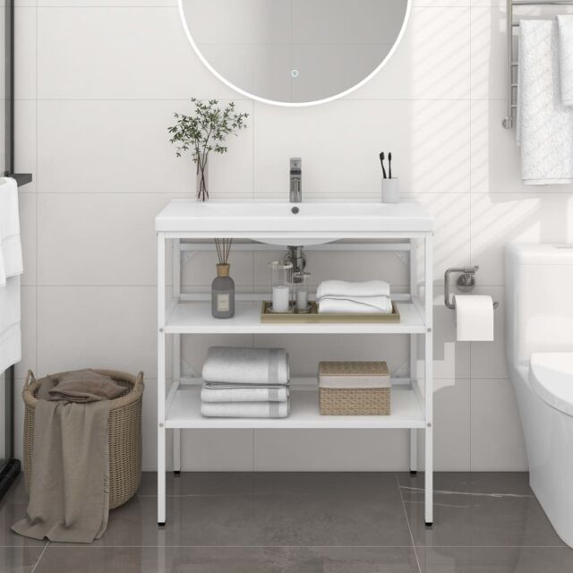 Berkfield Home Bathroom Washbasin Frame White 79x38x83 cm Iron - Size: 79 x 38 x 83 cm - image 1