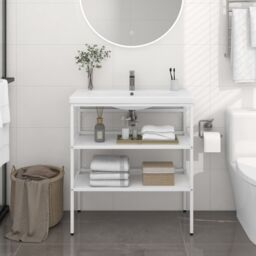 Berkfield Home Bathroom Washbasin Frame White 79x38x83 cm Iron - Size: 79 x 38 x 83 cm - thumbnail 1