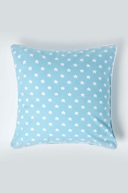 Homescapes Cotton Stars Cushion Cover in Blue - Size: 30 cm x 30 cm - image 1