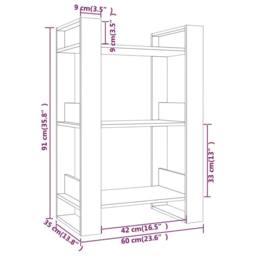 Berkfield Home Book Cabinet/Room Divider White 60x35x91 cm Solid Wood Pine - Size: 60 x 35 x 91 cm - thumbnail 8