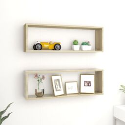 Berkfield Home Wall Cube Shelf 2 pcs Sonoma Oak 80x15x26.5 cm Engineered Wood in Brown - thumbnail 1