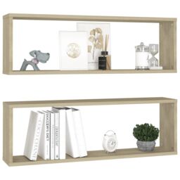 Berkfield Home Wall Cube Shelf 2 pcs Sonoma Oak 80x15x26.5 cm Engineered Wood in Brown - thumbnail 3