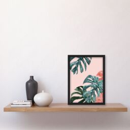 "Artery8 Plant Lover Pink Teal Monstera Leaves Watercolour Framed Art Print - Size: W12"" x H16""" - thumbnail 4