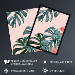 "Artery8 Plant Lover Pink Teal Monstera Leaves Watercolour Framed Art Print - Size: W12"" x H16""" - thumbnail 2