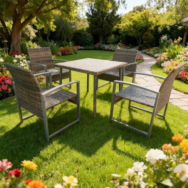 FURNITURE ONE 4 Seater Patio Dining Set with Square Table in Brown - Size: 4 Person - image 1