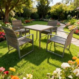 FURNITURE ONE 4 Seater Patio Dining Set with Square Table in Brown - Size: 4 Person
