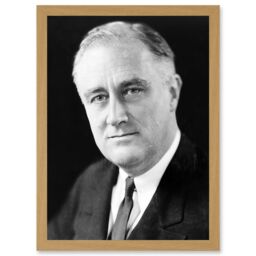Artery8 Portrait President FDR Franklin Roosevelt USA Photo Artwork Framed Wall Art Print A4 in Light Oak - thumbnail 1