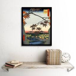 "Artery8 Painting Japanese Woodblock Maple Tree Mountains Framed Wall Art Print - Size: W12"" x H16""" - thumbnail 2