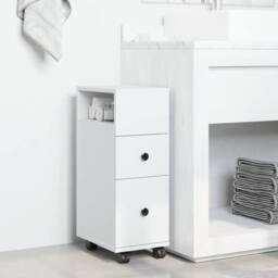 Berkfield Home Narrow Bathroom Cabinet with Wheels White Engineered Wood - thumbnail 3
