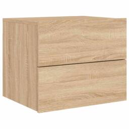 Berkfield Home Wall-mounted Bedside Cabinets with LED Lights 2 pcs Sonoma Oak in Brown - thumbnail 6