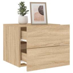 Berkfield Home Wall-mounted Bedside Cabinets with LED Lights 2 pcs Sonoma Oak in Brown - thumbnail 4