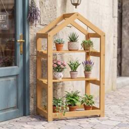 Costway 2-Tier Wood Plant Stand 75 cm House-Shaped Corner Flower Shelf in Natural - thumbnail 6