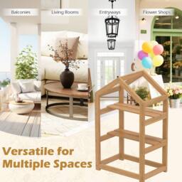 Costway 2-Tier Wood Plant Stand 75 cm House-Shaped Corner Flower Shelf in Natural - thumbnail 5