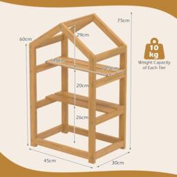 Costway 2-Tier Wood Plant Stand 75 cm House-Shaped Corner Flower Shelf in Natural - thumbnail 2