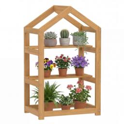 Costway 2-Tier Wood Plant Stand 75 cm House-Shaped Corner Flower Shelf in Natural - thumbnail 3