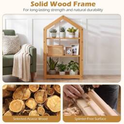 Costway 2-Tier Wood Plant Stand 75 cm House-Shaped Corner Flower Shelf in Natural - thumbnail 7