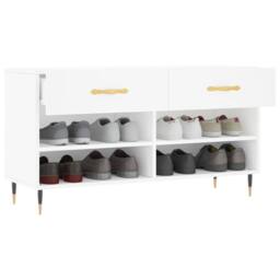 Berkfield Home Shoe Bench White 102x35x55 cm Engineered Wood - Size: 102 x 35 x 55 cm - thumbnail 4