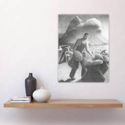"Artery8 Approaching Storm in Wheat Field Grant Wood Wall Art Poster Print in Grey - Size: W12"" x H16""" - thumbnail 4