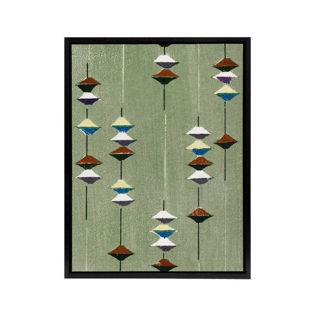 "Artery8 Vintage Japanese Textile Pattern Framed Canvas Wall Art Print Korin in Green - Size: W12"" x H16""" - image 1