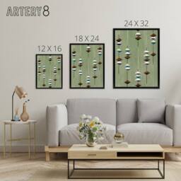 "Artery8 Vintage Japanese Textile Pattern Framed Canvas Wall Art Print Korin in Green - Size: W12"" x H16""" - thumbnail 4