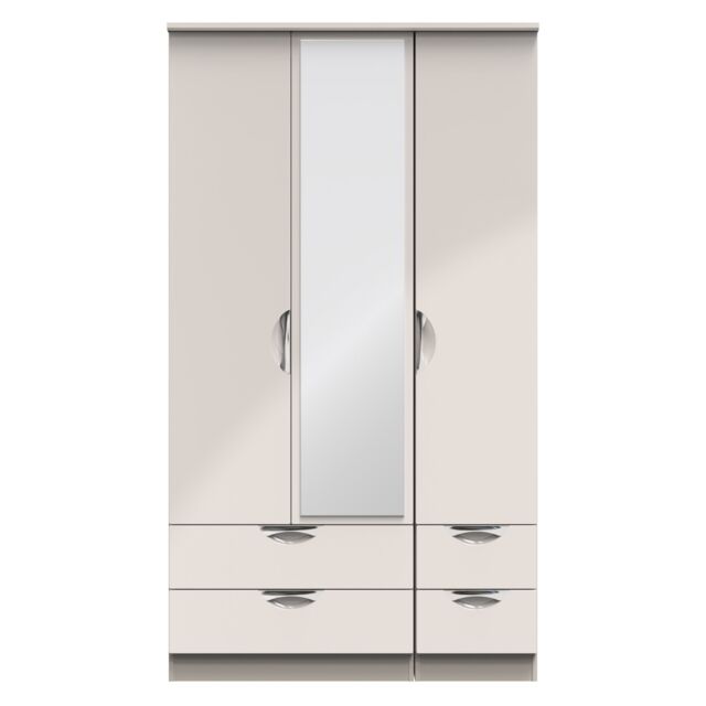 Ready Assembled 2 U Holborn Tall Triple 2 Drawer Mirror + Drawer Wardrobe (Ready Assembled) in Taupe - image 1