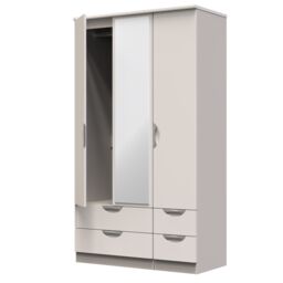 Ready Assembled 2 U Holborn Tall Triple 2 Drawer Mirror + Drawer Wardrobe (Ready Assembled) in Taupe - thumbnail 5