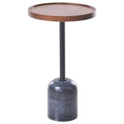 Wyld and Coco Round Side Table - Brown Mango Wood Top Black Marble Base - thumbnail 2