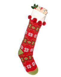 Dibor Set of 4 Knitted Red Fair Isle Pompom Xmas Gift Christmas Stocking - Size: 4 Pack - thumbnail 2
