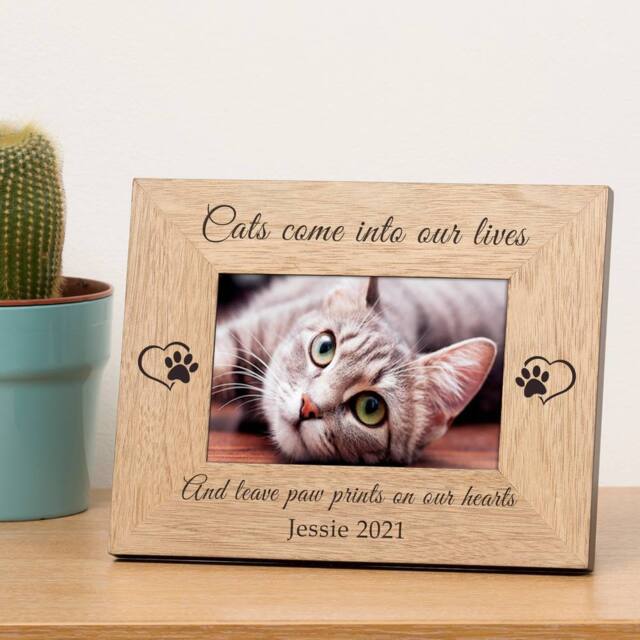 Uniqueful Personalised Paw Prints Cat Memory Frame 6x4 Silver Finish in Brown - image 1