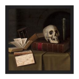 "Artery8 Wall Art Print Harnett Memento Mori To This Favour Square Framed Picture 16X16 Inch in Black - Size: W16"" x H16""" - thumbnail 1