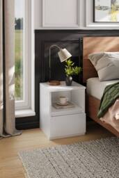 Garden Sanctuary Wooden Nightstand Bedside Table with Drawer in White - thumbnail 1