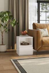 Garden Sanctuary Wooden Nightstand Bedside Table with Drawer in White - thumbnail 2
