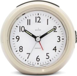 Acctim Grace Non-Ticking Sweep Analogue Bedroom Alarm Clock in Taupe
