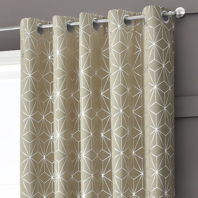 Velosso Moreno Thermal Blackout Ready Made Eyelet Curtains in Beige - Size: 117 cm width x 183 cm drop