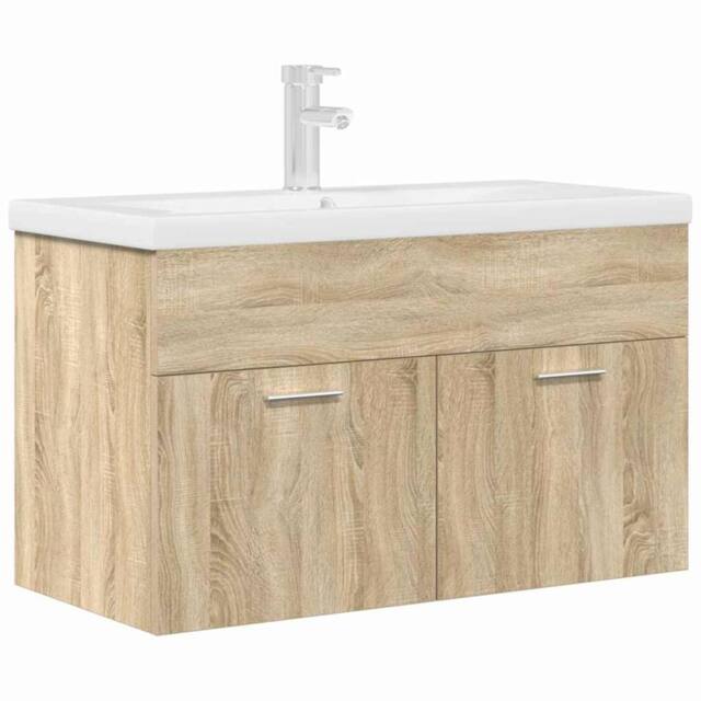 Berkfield Home Bathroom Sink Cabinet with Built-in Basin & Faucet Sonoma Oak in Light Tan - image 1