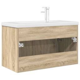 Berkfield Home Bathroom Sink Cabinet with Built-in Basin & Faucet Sonoma Oak in Light Tan - thumbnail 8