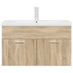 Berkfield Home Bathroom Sink Cabinet with Built-in Basin & Faucet Sonoma Oak in Light Tan - thumbnail 4