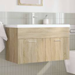 Berkfield Home Bathroom Sink Cabinet with Built-in Basin & Faucet Sonoma Oak in Light Tan - thumbnail 3