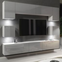 Creative Furniture Panorama Wall TV Unit - A Sleek & Modern Wall Cabinet with Gloss Doors & LED Lights in Grey