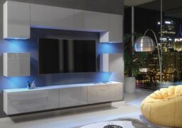Creative Furniture Panorama Wall TV Unit - A Sleek & Modern Wall Cabinet with Gloss Doors & LED Lights in Grey - thumbnail 4