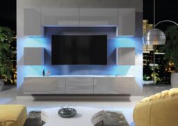 Creative Furniture Panorama Wall TV Unit - A Sleek & Modern Wall Cabinet with Gloss Doors & LED Lights in Grey - thumbnail 5