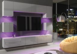 Creative Furniture Panorama Wall TV Unit - A Sleek & Modern Wall Cabinet with Gloss Doors & LED Lights in Grey - thumbnail 6