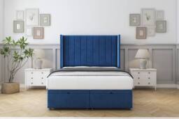 "Comfort Beds Palermo Plush Ottoman Bed Base-54"" Wingback Headboard in Navy - Size: Double" - thumbnail 1