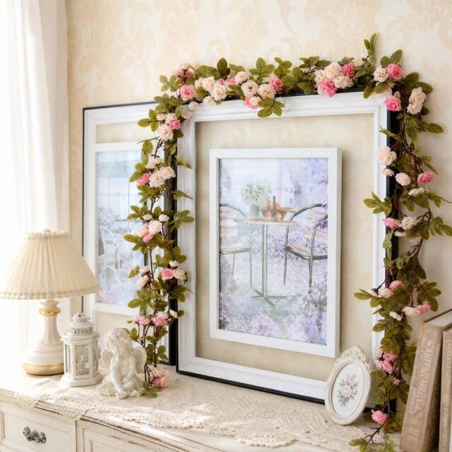 Garden Sanctuary 7FT Light Pink Artificial Rose Vine Hanging Flower Garland - image 1