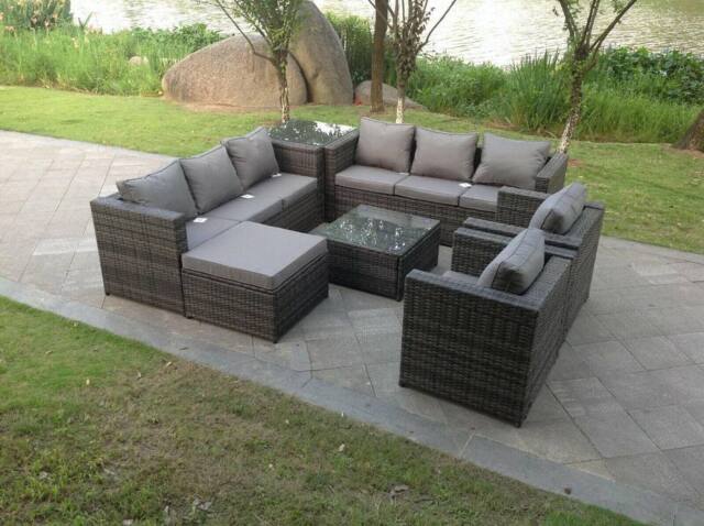 Fimous Indoor Outdoor Rattn Garden Furniture Sofa Set Table Chair Footstool Dark Grey Mixed - image 1