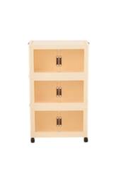 Living and Home Foldable 3-Tier Rolling Storage Cabinet with Magnetic Doors in Cream - thumbnail 4