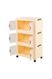 Living and Home Foldable 3-Tier Rolling Storage Cabinet with Magnetic Doors in Cream - thumbnail 2