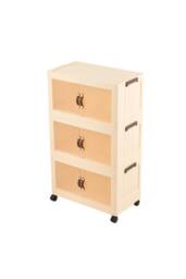 Living and Home Foldable 3-Tier Rolling Storage Cabinet with Magnetic Doors in Cream - thumbnail 1