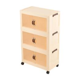 Living and Home Foldable 3-Tier Rolling Storage Cabinet with Magnetic Doors in Cream - thumbnail 5