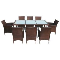 Berkfield Home Sturdy 9 Piece Outdoor Dining Set with Cushions Poly Rattan Brown - thumbnail 1